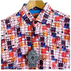New w/tags Men's Visconti Black Long Sleeve Multi Color Bright Square Pattern